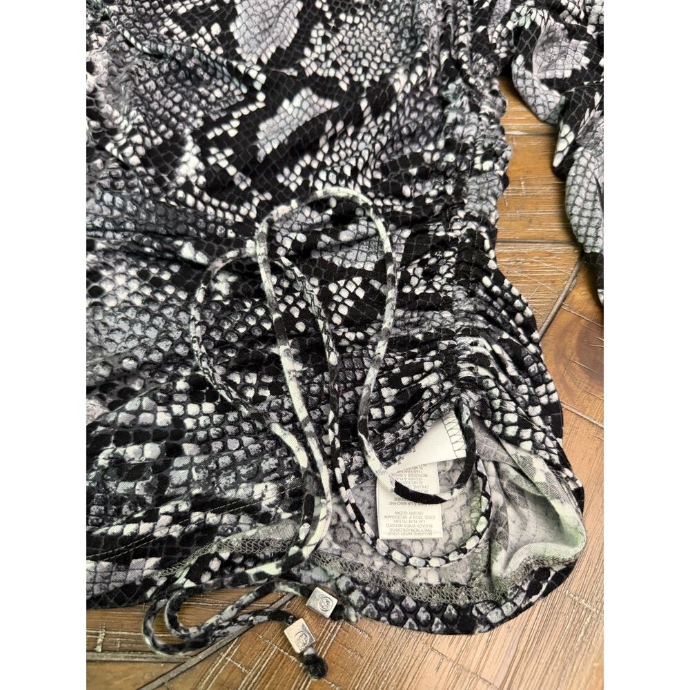 Michael Kors Snake Print Ruched Side Tunic Top Medium Gray Black 3/4 Sleeve - Picture 7 of 8